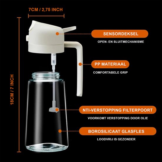 SEVENMOON 2-in-1 Olijfolie Sprayer – 470 ml