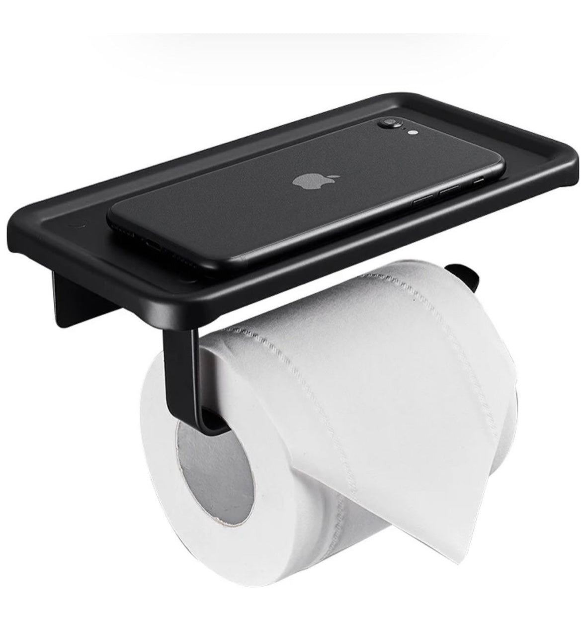 Toilet Roll Holder with Shelf - Black