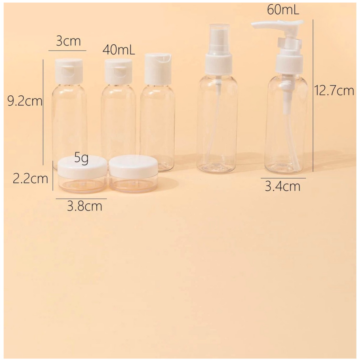 Travel bottle set - refillable - 7 pieces