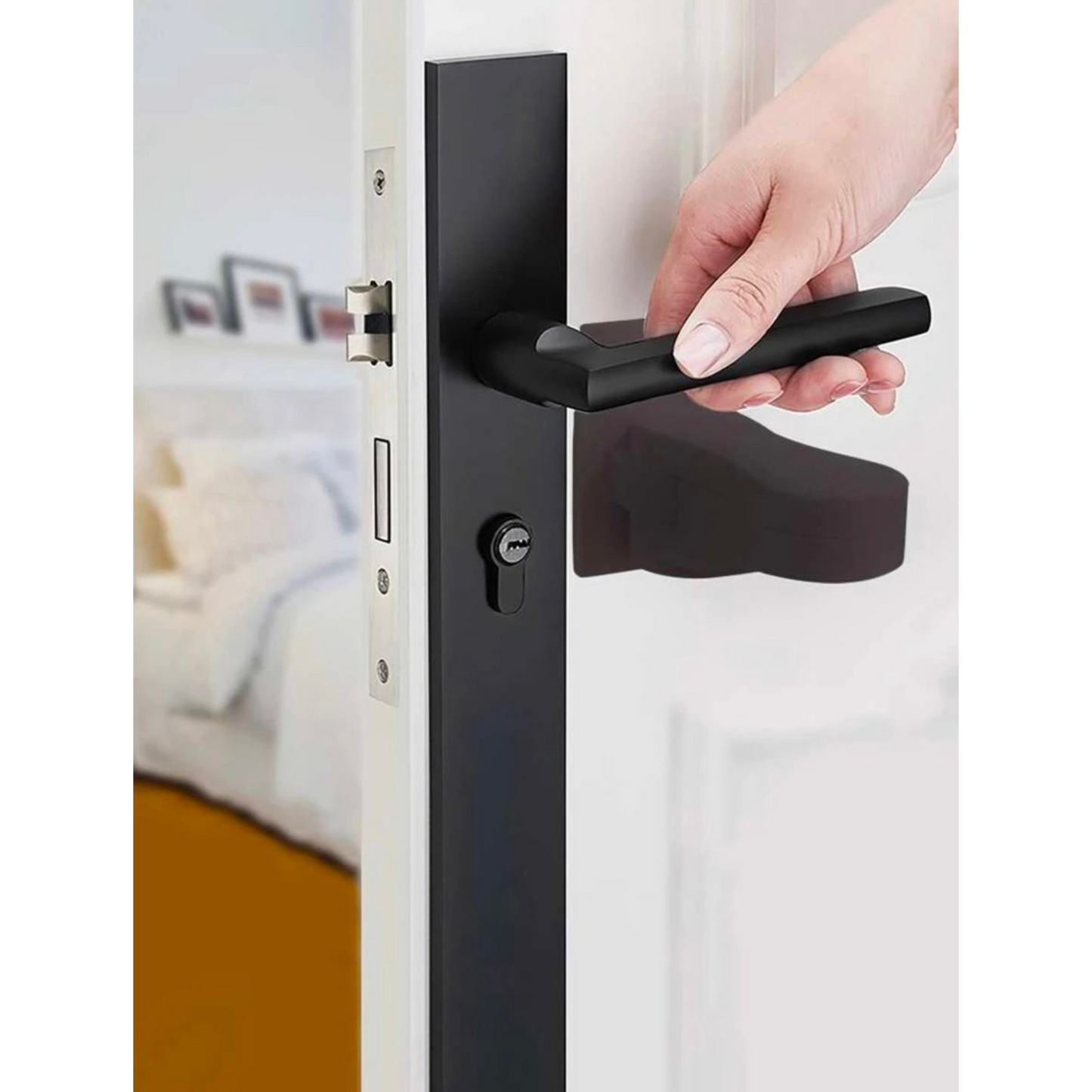 Door handle mounting lock - brown